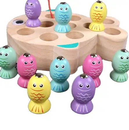 Children Wooden Magnetic Fishing Game Educational