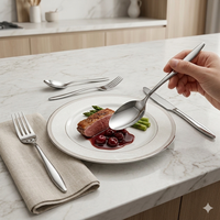 Ensemble de 5 couverts en acier inoxydable doré avec manche pointu, couteau à steak, fourchette, cuillère, ensemble de couverts occidentaux pour hôtel, ensemble de dessert
