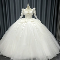S1994Y Robe de mariée féerique de luxe à manches longues, style princesse, avec jupe tutu et motifs floraux tridimensionnels en gaze légère, très vendue