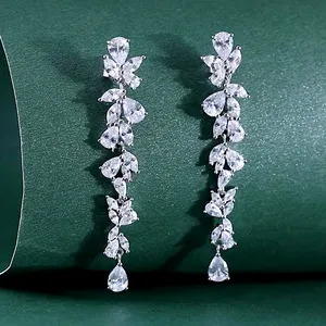 Shining Cubic Zirconia 925 Sterling Silver Dangle Earrings Jewelry Women Long Drop Earrings