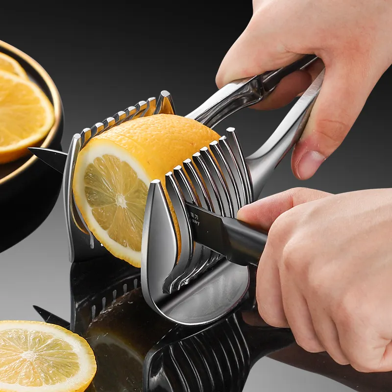 Rvs Tomaat Slicer Citroen Cutter Multifunctionele Handheld Ronde Groenten Fruit Tang Keuken Gadgets