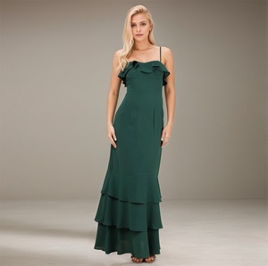 فستان صيفي غير رسمي نسائي أنيق غير متماثل من الساتان بحمالات رفيعة طبيعية فستان صيفي غير رسمي طويل - Product Image 1