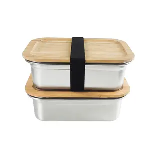 LIHONG Edelstahl auslaufs ichere Trennwand Bento Box maßge schneiderte Edelstahl Lunchbox mit Bambus Deckel band