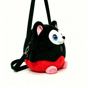 Black and red husky plush bag, Cute round husky plush bag,Cartoon husky plush shoulder bag - Product Image 4