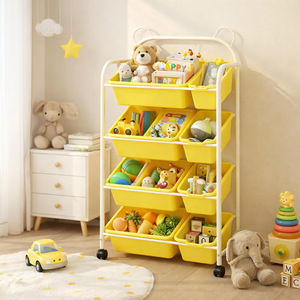 Organizador de juguetes de 4 niveles, estantería móvil con ruedas para habitación infantil, armario de almacenamiento de juguetes, contenedor de clasificación multifuncional - Product Image 2