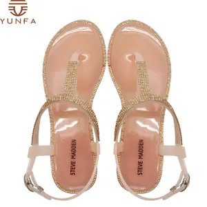 Customer logo OEM brand hot sale woman shoes shinning sandal jelly import anti slip thong sandals