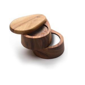 Salière en bois d'acacia avec design pivotant à double couche, boîte à épices <span class=keywords><strong>gourmet</strong></span> en bois de fer - Product Image 1