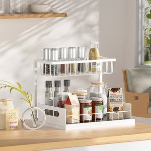 Organisateur de <span class=keywords><strong>cuisine</strong></span> étagère d'évier empilable à 2 niveaux sous l'évier organisateur d'armoire supports de rangement en métal et étagères Double Rectangle Spice - Product Image 5