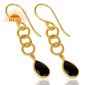 Boucles d'oreilles populaires en argent massif plaqué or indien, bijoux en gros, boucles d'oreilles en onyx noir naturel - Product Image 2