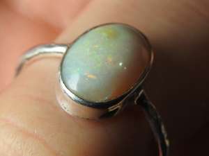 Australian Multi Fire <b>Opal</b> Wedding <b>Ring</b>-<b>Silver</b>-October Birthstone-11x8mm-7 US Size-Handmade Classic Prong Setting-Third - Product Image 2