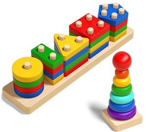 Juego de formas geométricas de bloques de construcción de madera para niños, juguetes de educación temprana para combinar columnas Automotrices - Product Image 5