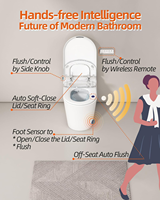 Toilette intelligente avec bidet, à poser au sol, de luxe, monobloc, allongée, fermeture automatique, capteur de pied, ouverture/fermeture/flush, siège chauffant, massage, lavage