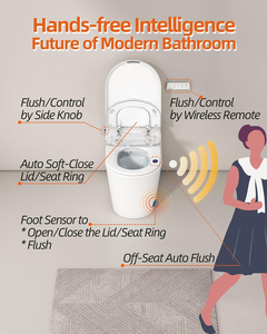 โถสุขภัณฑ์อัจฉริยะแบบตั้งพื้น รุ่นหรูหรา แบบชิ้นเดียว ทรงยาว ปิดอัตโนมัติด้วยเซ็นเซอร์เท้า เปิด/ปิด/ล้างอัตโนมัติ พร้อมที่นั่งอุ่น นวด และฟังก์ชั่นชำระล้าง - Product Image 3