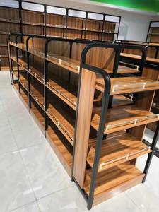 Estantes de supermercado de tienda minorista, <span class=keywords><strong>muebles</strong></span> colgantes de pared de tablero de capas de madera, estantes de supermercado de papelería de color grano de madera - Product Image 3