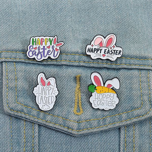 Mutlu paskalya tavşanı emaye Pin sevimli tavşan kulaklar broş havuç rozeti takı hediye arkadaşlar için sırt çantası toptan - Product Image 1