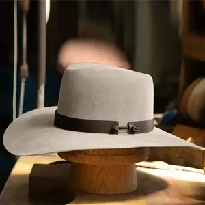 Chapeau Fedora gris clair à large bord en mélange de laine, style cowboy, chapeau de soleil pour l'extérieur - Product Image 2