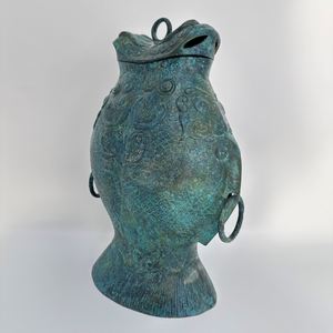 Bronze Zun ancien conteneur de vin artisanal en métal chinois conception de poisson jumeau unique navire entier imite la forme poisson jumeau délicieusement - Product Image 5