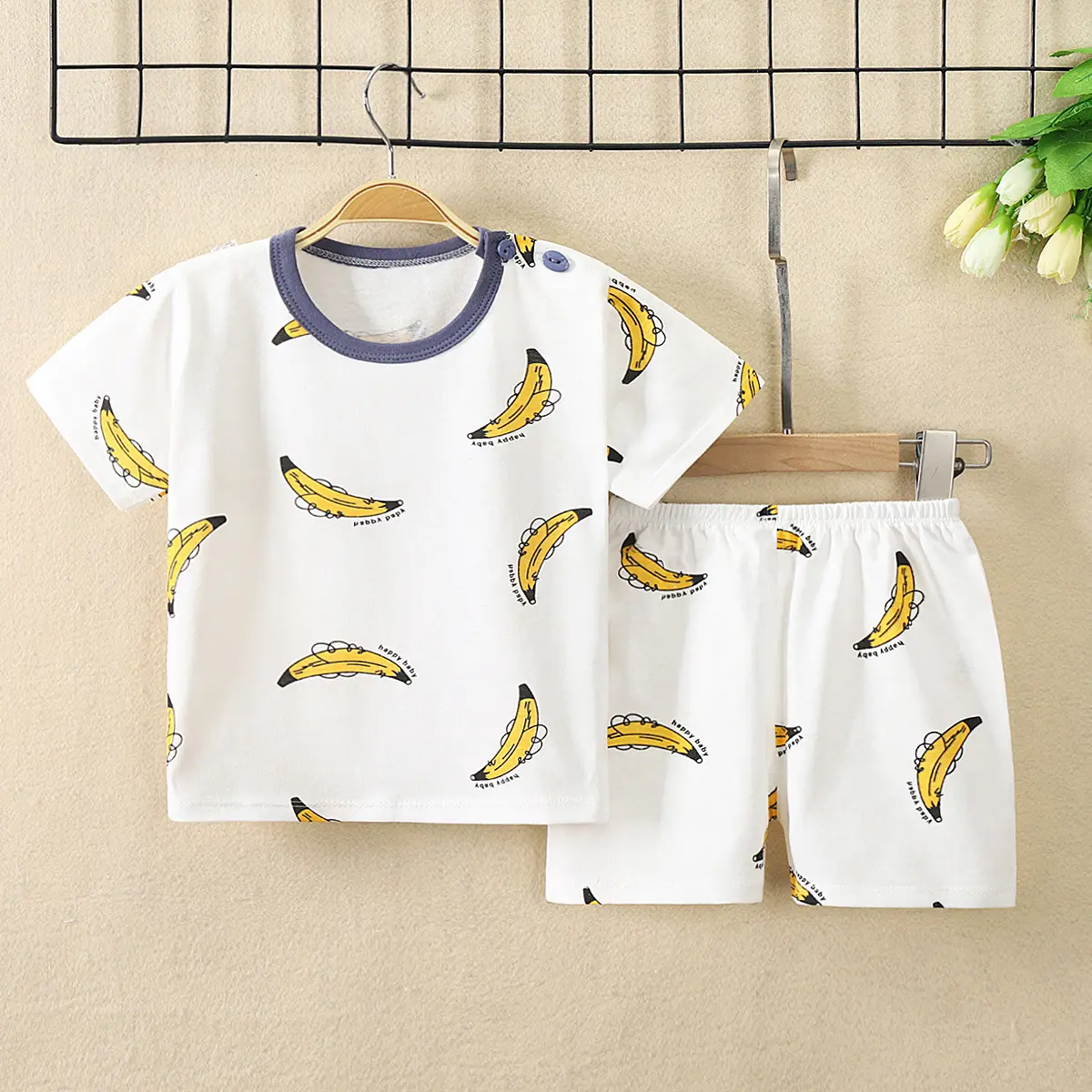 Summer new children's pure cotton short-sleeved suit 0-5 years old, young, boys and female treasure T-shirt baby clothes
