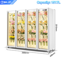 Réfrigérateur commercial blanc 4 portes à refroidissement par ventilateur pour exposition florale - Sans givre, sans vidange, avec contrôle numérique de la température