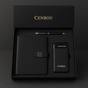 Classic Corporate Gift Bundle, <b>Refillable</b> Diary, Metal <b>Pen</b> and Smart Display Power Bank, Custom Gold Foil Logo Available - Product Image 1