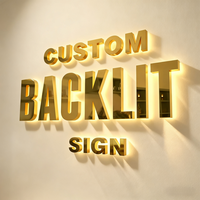Papan Nama Bisnis Luar Ruangan Custom Huruf 3D LED Backlit Stainless Steel Emas untuk Logo Perusahaan dan Branding Gedung