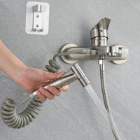 Kit de douche mural en acier inoxydable brossé 304, eau froide et chaude, avec pommeau de douche supérieur relevable, douchette à main et mitigeur triple encastré