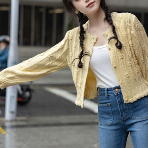 2024 bahar kadınlar uzun kollu kazak hırka kısa tatlı kız katı kazak hırka - Product Image 2