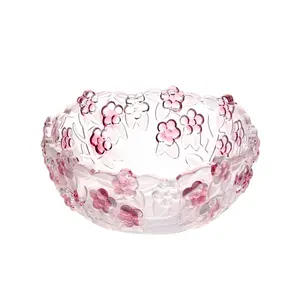 classic hot sale and popular glass bowl Kitchenware Wholesale large bowls Frosted Embossed Rose Glass Salad Bowl for home