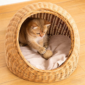 Cama para Gatos <span class=keywords><strong>de</strong></span> Mimbre Tejida a Mano, Casa para Mascotas <span class=keywords><strong>de</strong></span> Mimbre para Interiores, Cesta Acogedora para Gatos con Cojín Suave, Muebles <span class=keywords><strong>de</strong></span> Lujo para Mascotas - Product Image 6