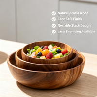 Ensemble de 4 bols à salade en bois naturel de qualité supérieure, bols à servir imbriqués pour fruits, pop-corn, céréales, ustensiles de cuisine professionnels