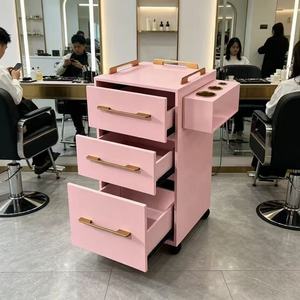 รถเข็นร้านเสริมสวยไม้สุดหรูทันสมัยพร้อมลิ้นชัก 4 ช่อง ดีไซน์สีทอง สำหรับร้านเสริมสวยและทำเล็บ - Product Image 4