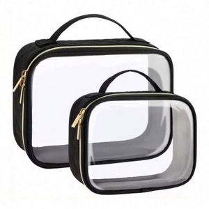 Vente en gros de trousse de toilette de voyage en PVC transparent imperméable à l'eau, ensemble de 2 pièces, avec logo personnalisé - Product Image 1