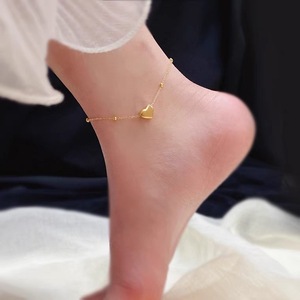 18K <b>Gold</b> Plated Stainless Steel Heart Anklet | Minimalist <b>Beaded</b> Chain <b>Bracelet</b> for Women | Adjustable Non-Tarnish Foot Jewelry - Product Image 3