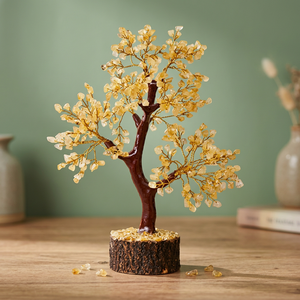 Handmade Natural Yellow Gemstone Aventurine Agate <b>Christmas</b> <b>Tree</b> with Crystal Beads Thick Wooden Roots 7-8 Inch Home Decor Gift - Product Image 3