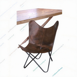 Fauteuil Timberight moderne en cuir véritable avec dossier capitonné, design sans accoudoirs, écologique et pliable pour salon et chambre à coucher - Product Image 3
