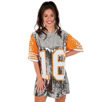 Écusson personnalisé pour le jour du match de football, baseball, t-shirt à paillettes pour femme, fabricant de robes, maillot perlé étincelant et décontracté numéro 16