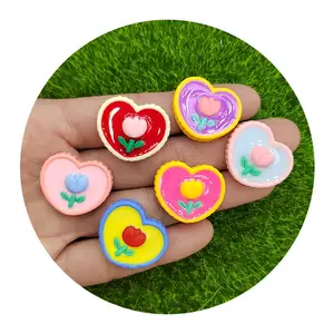 Cabochon en résine multicolore en forme de fleur en forme de cœur à dos plat Planar Cartoon Mini Craft for Diy Handwork Accessories Scrapbook S