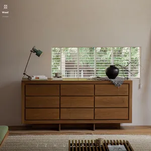 ארון טיק אינדונזי עם תשעה מגירות |   ארון אחסון בסגנון וואבי סאבי וינטג' לסלון ולחדר שינה, עשוי כולו מעץ מלא, ריהוט לבית - Product Image 2