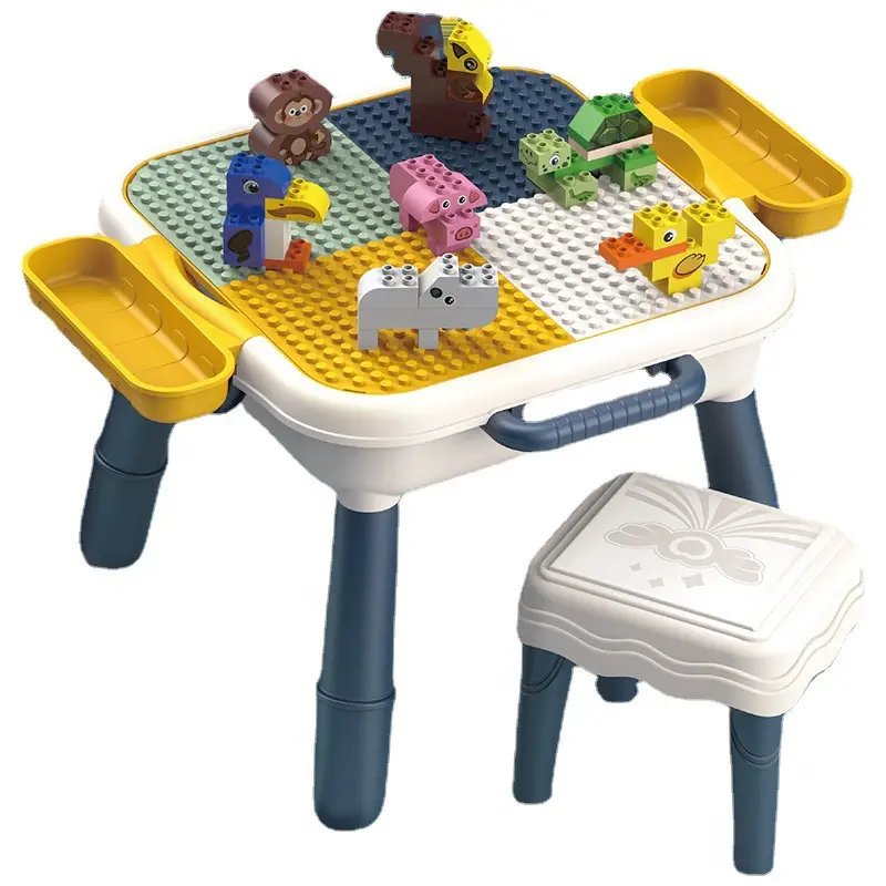2023 yeni aktivite plastik DIY montaj inşa blok çocuk için oyuncak anaokulu eğitim çok fonksiyonlu masa ve sandalye seti oyunu