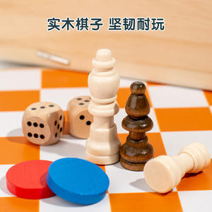 Tablero de madera Juegos clásicos 5 en 1 Juego de mesa de madera Ajedrez que rebota Ajedrez Juego de mesa portátil interactivo para diversión familiar - Product Image 5