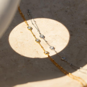 18K PVD <b>Gold</b> Plated Stainless Steel Hand Chain <b>Bracelet</b> with CZ <b>Beads</b> | Adjustable Ring Connector Slave <b>Bracelet</b> for Women - Product Image 6