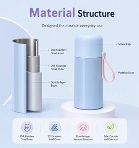Bouteille isotherme en acier inoxydable à double paroi de 350 ml, thermos portable avec sangle de transport - Product Image 3