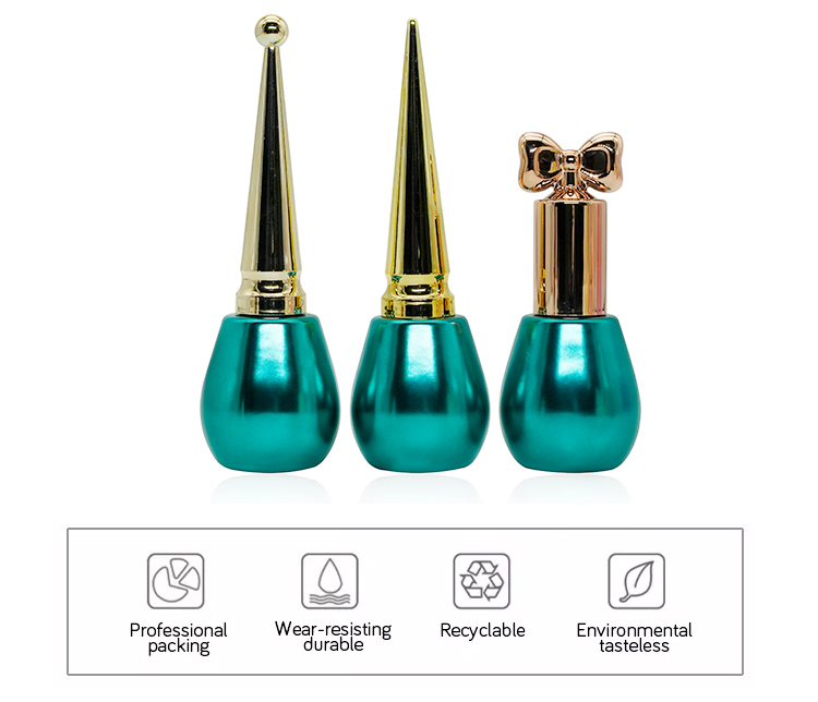 Hanya Small Green Nail Polish Bottles With Long Golden Cone Cap
