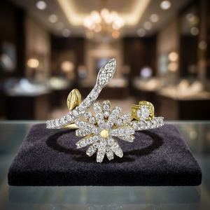 Anillo de Cóctel con Diamantes en Forma de Flor, Oro Sólido de 18K, Engaste Pavé, Joyería Romántica para Mujer, para Boda - Product Image 3