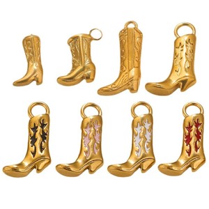 Amplia Variedad de Diseños de Dijes de Esmalte en Forma de Bota, Chapados en Oro PVD de 18K, de Acero Inoxidable para Pulseras y Collares |   Resistente al agua y sin decoloración - Product Image 5