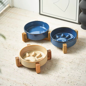 Qbellpet - Comedero Lento <span class=keywords><strong>de</strong></span> Cerámica <span class=keywords><strong>para</strong></span> Perros con Marco <span class=keywords><strong>de</strong></span> Madera, <span class=keywords><strong>Bebedero</strong></span> <span class=keywords><strong>para</strong></span> <span class=keywords><strong>Gatos</strong></span>, Accesorios <span class=keywords><strong>para</strong></span> Mascotas, Venta al por Mayor - Product Image 1