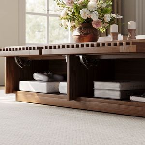 Ajunion hiện đại hình chữ nhật Bàn cà phê Gỗ Óc Chó Màu Slatted Bàn cà phê phòng khách đồ nội thất trung tâm bảng hoàn toàn lắp ráp - Product Image 3