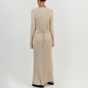Autunno e inverno a maniche lunghe a girocollo abito in maglia Slim tinta tinta unita maglione con fondo vestito a maglia per donna - Product Image 3