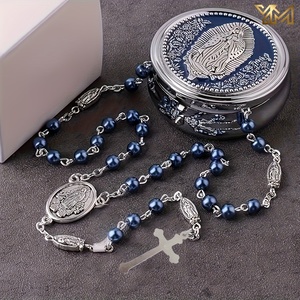 Collana Rosario Cristiana YM con Perle in Vetro Imitazione Onice Nero e Crocifisso in <span class=keywords><strong>Argento</strong></span> per Preghiera Quotidiana - Product Image 4