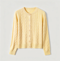 Cardigan en laine 100% tricoté pour femme, col rond, boutonné, manches longues, vente en gros